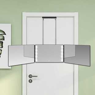 三折镜可伸缩挂钩悬挂镜理发三面折叠化妆镜led mirror way