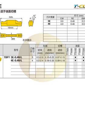 韩国特固克数控槽刀片TDFT 3E-0.4R TT5100双头端面切槽车削涂层