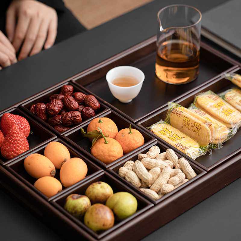 多功能茶点托盘竹制简易茶盘家用中式糖果坚果零食分类收纳盒