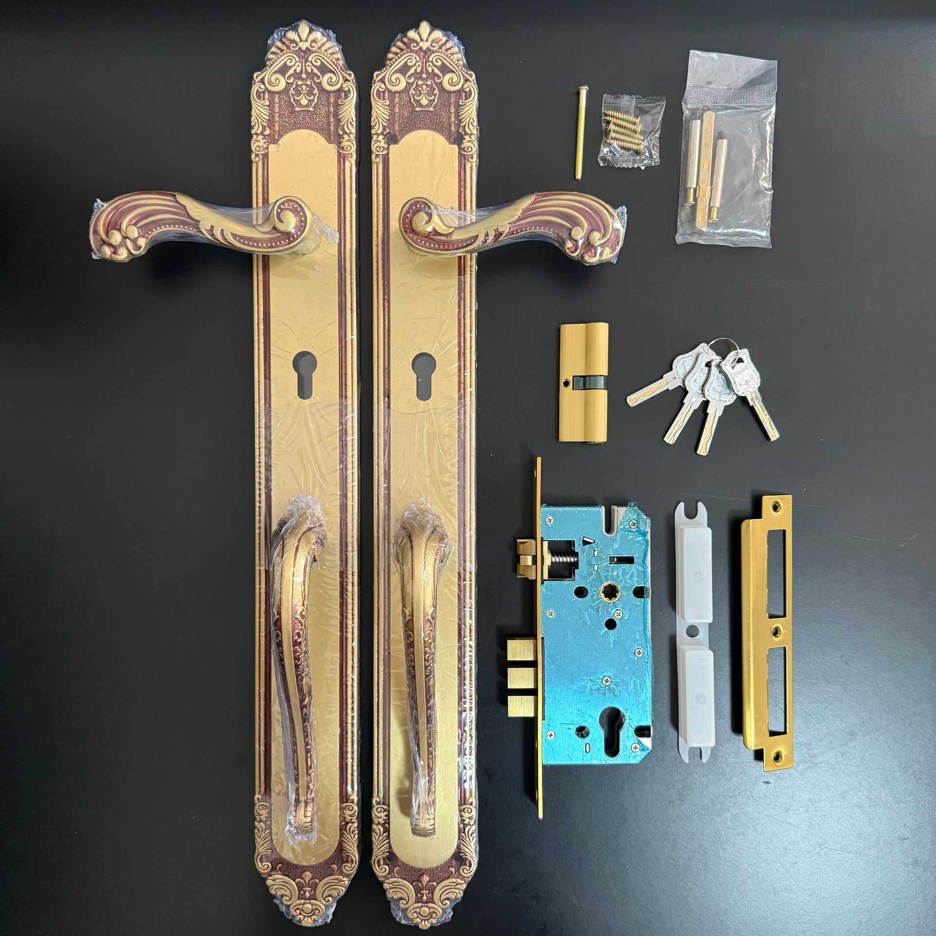 欧式木门纯铜锁外贸门锁室内入户大门锁欧洲金仿古面板锁玫瑰金铜