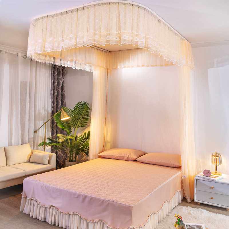 维美诗蚊帐1米8床家用U型轨道导轨拉幕式公主宫廷吸顶吊顶可定制