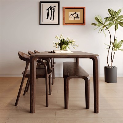 北美黑胡桃木餐桌实木长方形复古吃饭桌家用中古风原木书桌椅组合