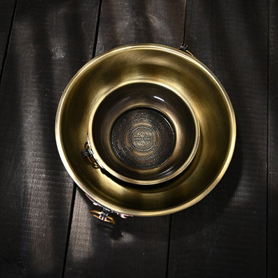 青铜色烟供盘六道金刚解脱咒火供盆施食盘紫铜色合金多功能香炉盘