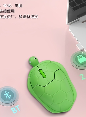 小乌龟鼠标绿色嗦面无线蓝牙静音办公游戏电竞可爱