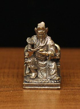 中式复古迷你黄铜关公夜读春秋小摆件家用办公室书房装饰品铜关羽