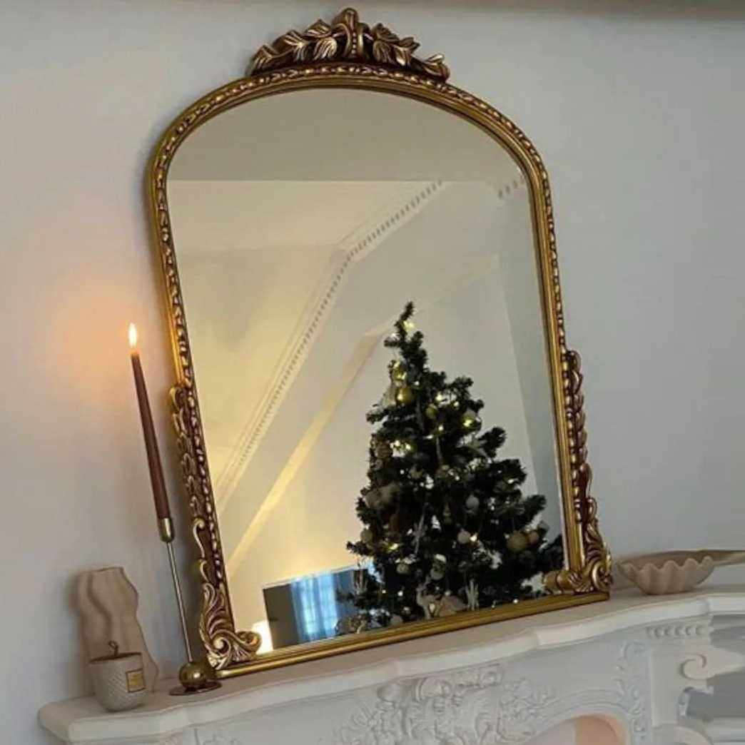 法式化妆镜桌面壁挂欧式复古卫生间浴室梳妆镜挂墙美式壁炉装饰镜