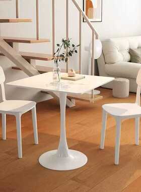 HK简约现代家用白色方形餐桌小户型饭桌奶茶店咖啡洽谈接待阳