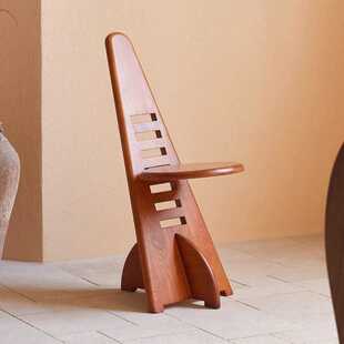 设计师法式主人餐椅中古实木高背椅复古椅可折叠办公宿舍客厅