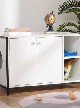 三聚氰胺板纯白色猫砂柜宠物家具室内猫洗手间双门床头柜端桌定制