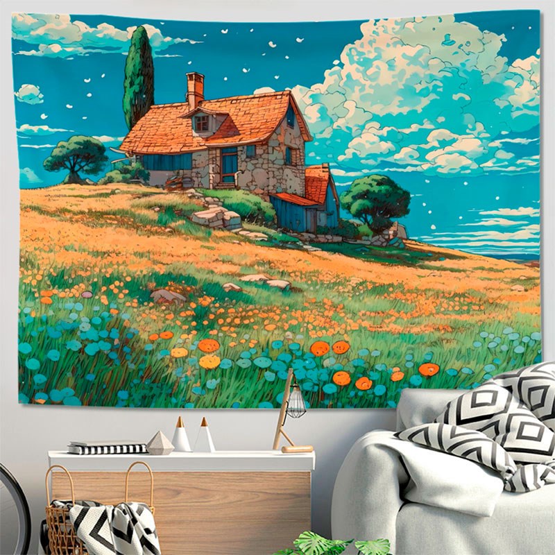 插画治愈INeS背景布卧室床头背景墙挂布出租屋改造房间宿舍装饰布