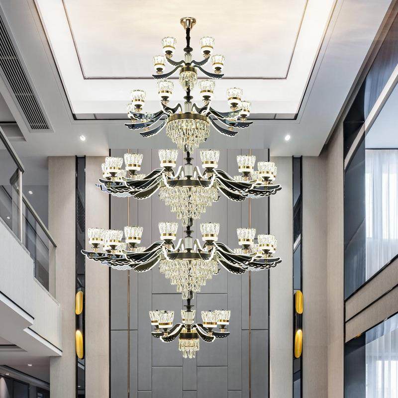 复式楼客厅大吊灯简欧别墅挑空中空臂发光新中式现代简约水晶吊灯