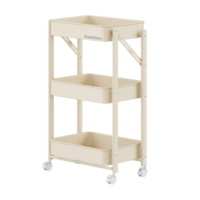 格美居折叠小推车家用置物架厨房落地移动带轮子三层收纳架免安装