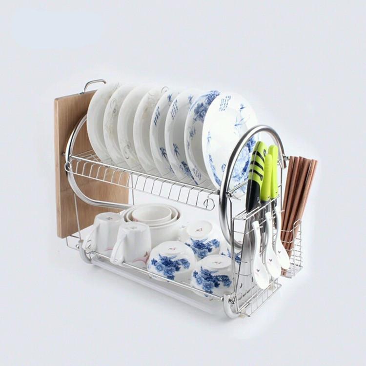 不锈钢碗碟架 厨房置物架 多功能碗盘架菜板沥水双层架
