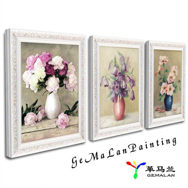 客厅装饰画欧式花卉餐厅简欧沙发背景墙现代简约花开富贵油画三联