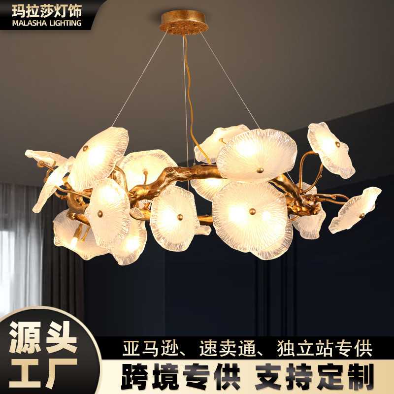 轻奢全铜餐厅枝型吊灯奢华创意别墅餐厅个性手工树枝水晶艺术灯具