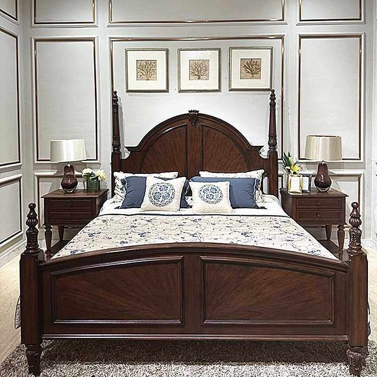 美式复古新维多利亚全实木雕花床法式art柱子床主卧1.8双人床婚床