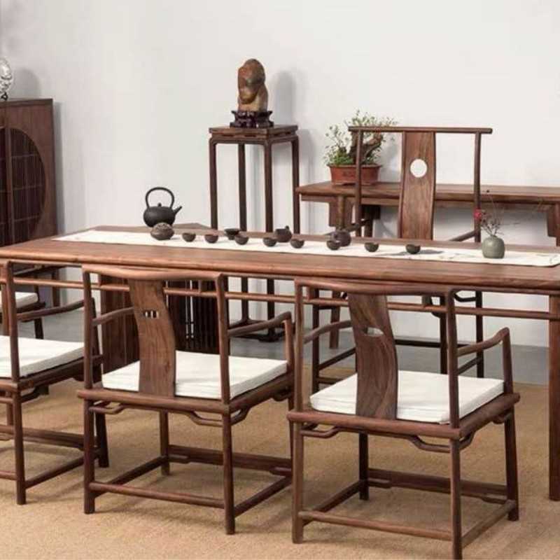 新中式茶台实木茶桌椅组合禅意干泡台书桌画案老榆木茶室家具