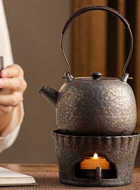 日式提梁茶壶功夫茶具套装一壶四杯温茶炉暖茶炉保温加热底座复古