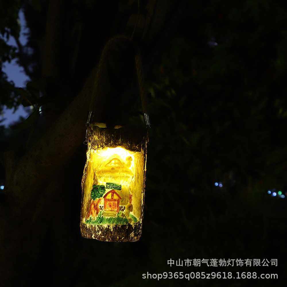 新品太阳能树脂工艺品LED户外花园灯太阳能树脂灯笼吊灯庭院挂灯