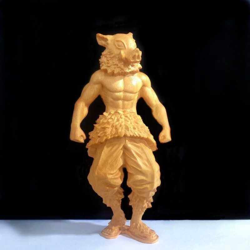 黄金檀木雕少年猪头创意桌面摆件送男友生日礼物大力士狼猪手把件