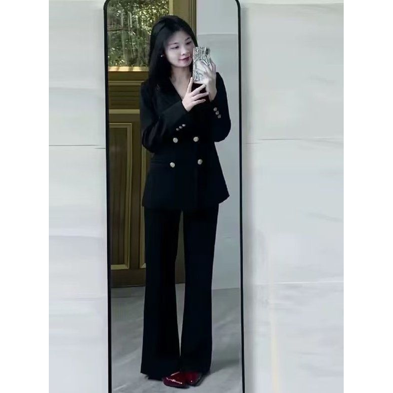 黑色西装外套女正装2026春秋新款高级感面试职业西服微喇叭裤牛