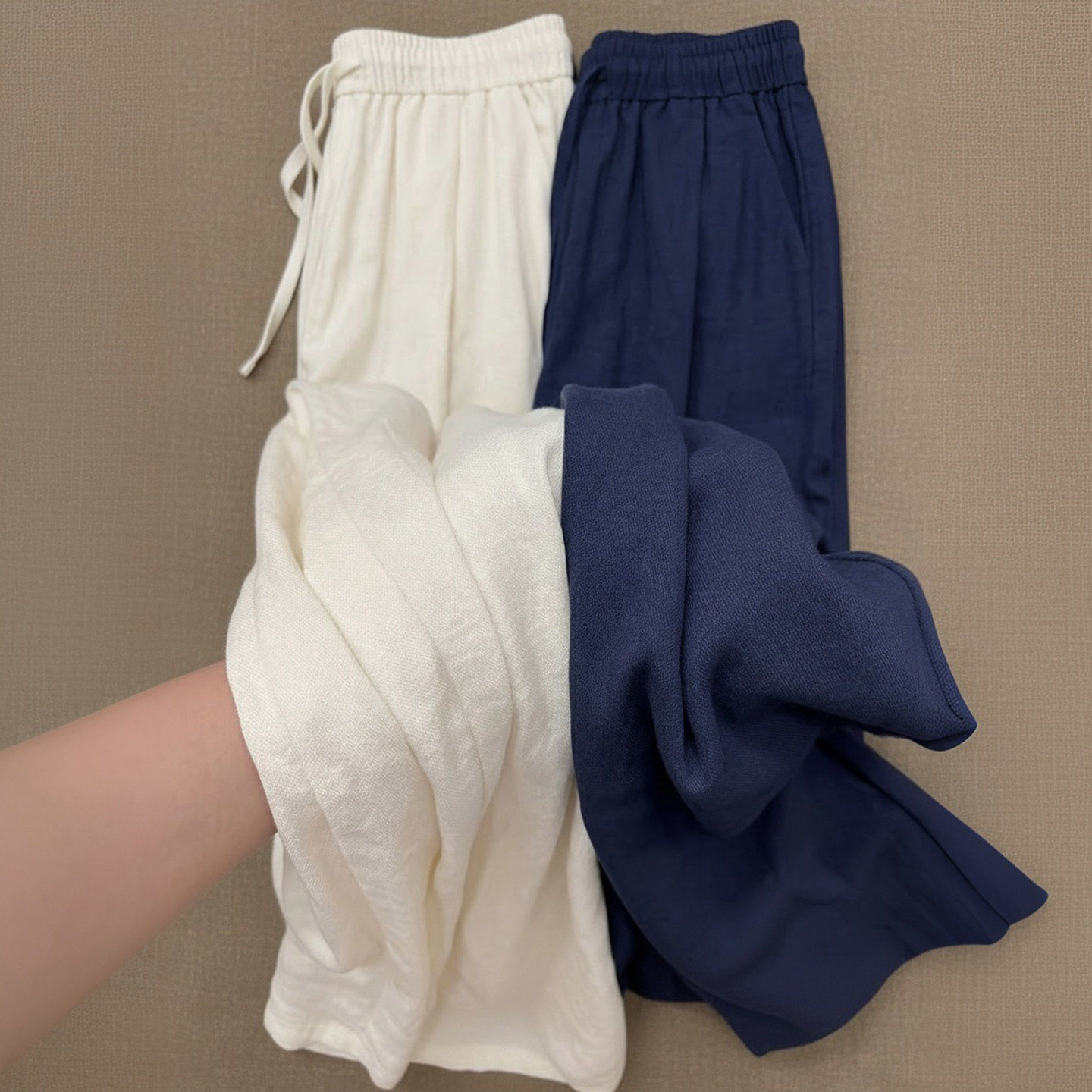 亚麻阔腿裤女夏薄款垂感宽松休闲老钱风小个子棉麻休闲直筒裤