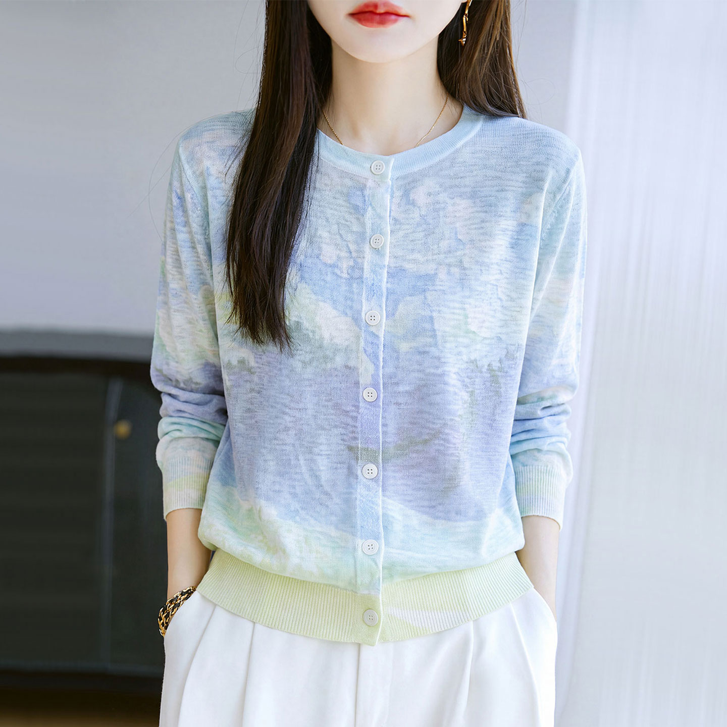 V领针织开衫毛衣女外套