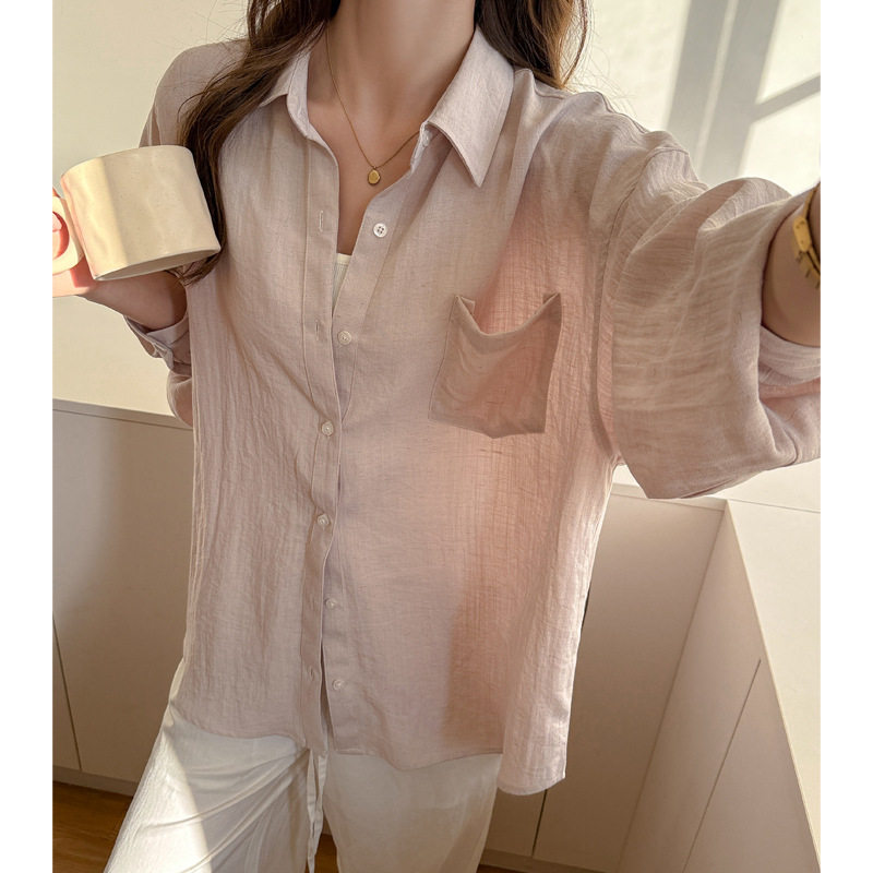 亚麻夏季防晒衣服女士衬衫轻奢高级感长袖外穿薄款纯色宽松外套