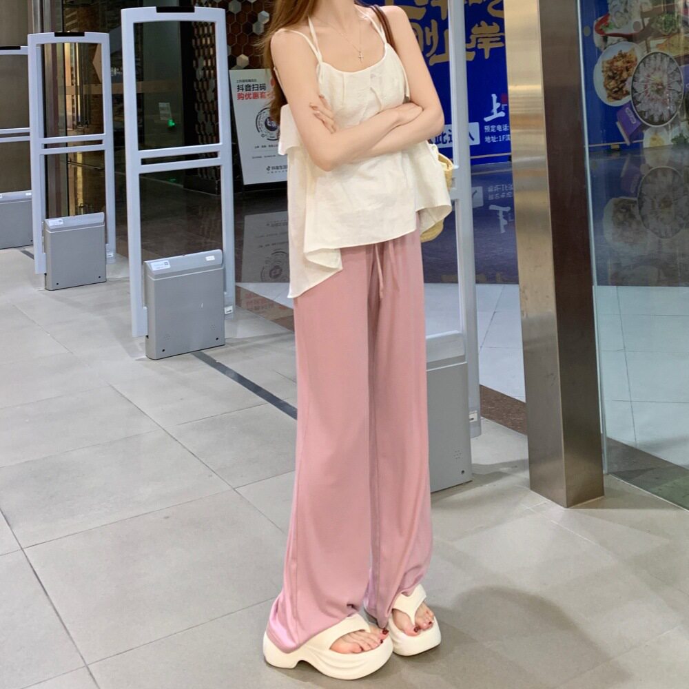 慵懒风抖抖裤女春夏薄款高腰显瘦百搭直筒防晒冰丝休闲阔腿长裤子