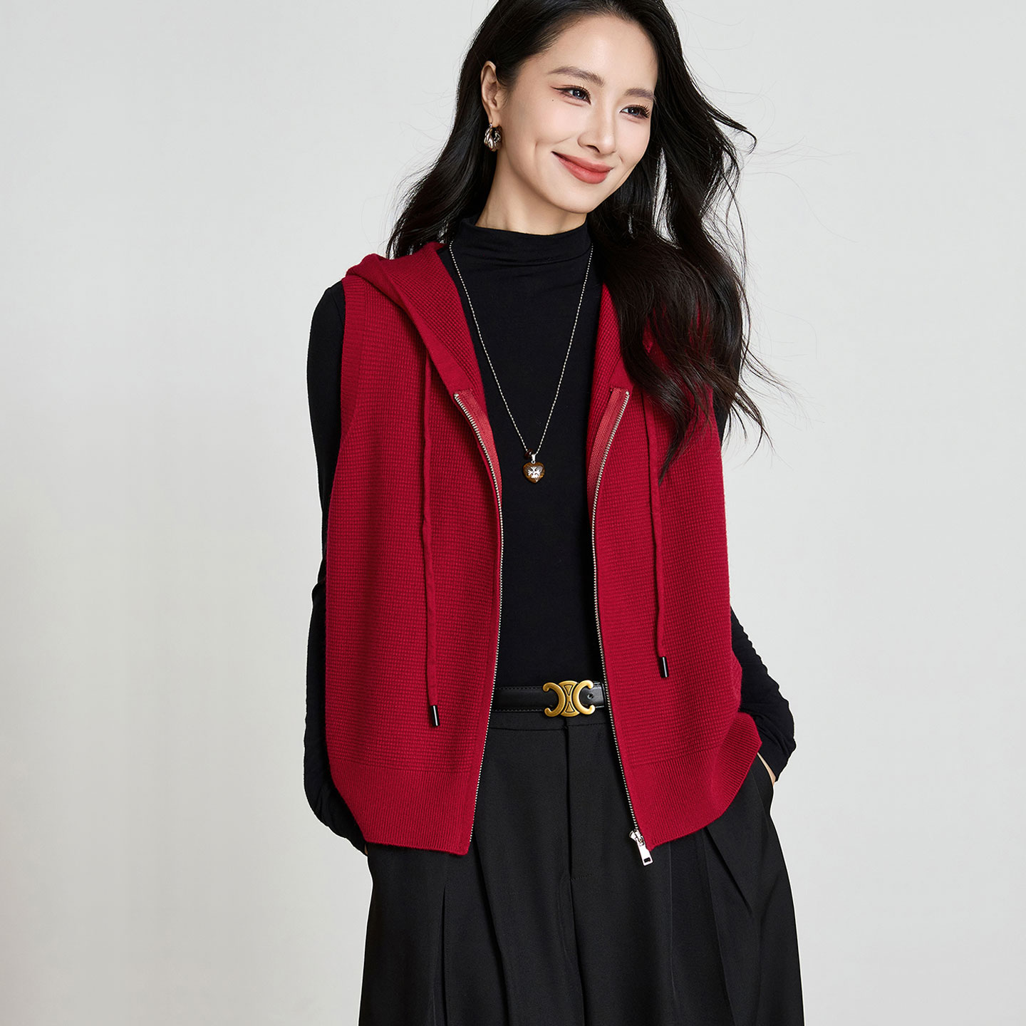 连帽马甲毛衣针织外套女