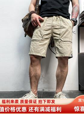 11585 夏季薄款松紧腰美式复古青年男士拉链大口袋工装休闲短裤