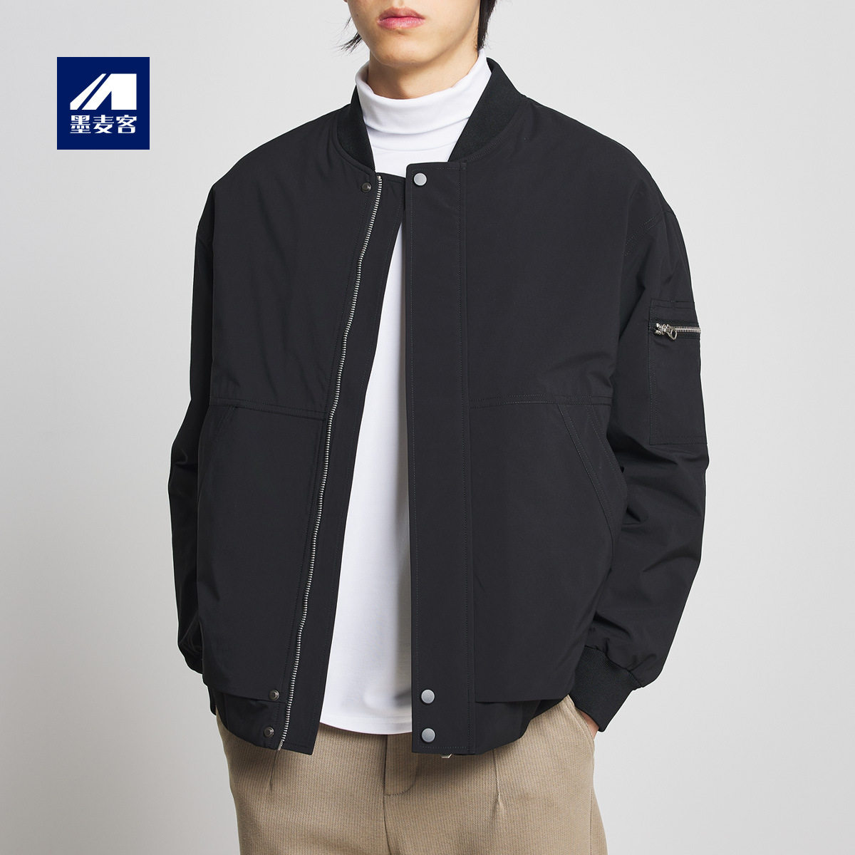 墨麦客男装棒球领厚款夹克男2025冬季新款纯色男士棉服外套87041