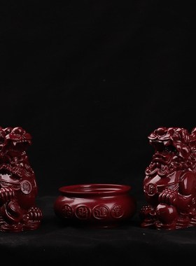 朱砂聚宝盆招财纳福公母一对貔貅家用工艺品百财纳福客厅桌面摆件