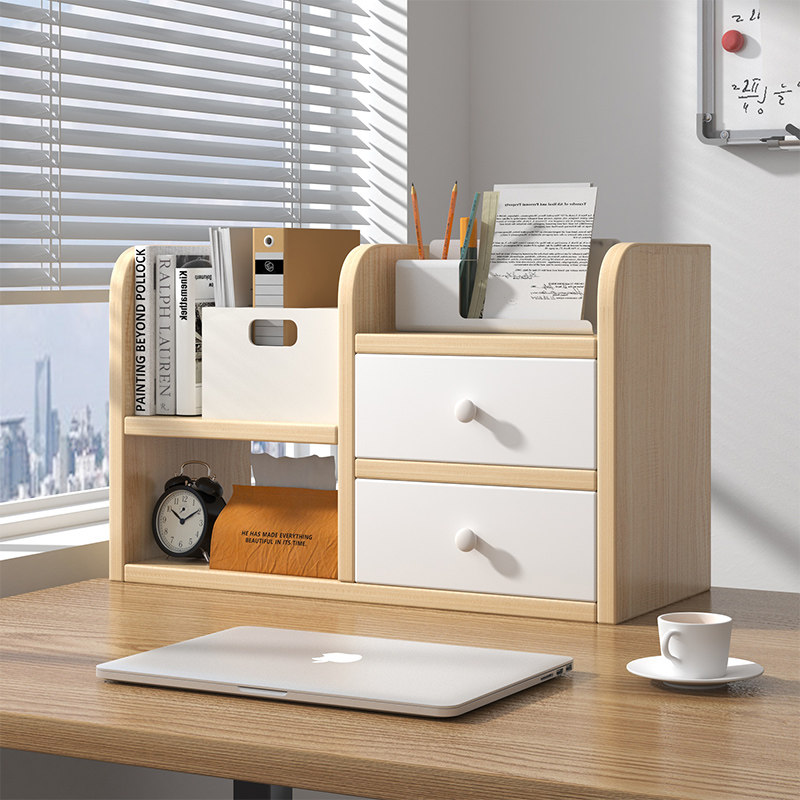 桌面置物架办公桌上工位多层收纳架带抽屉小型分层储X物架家用书