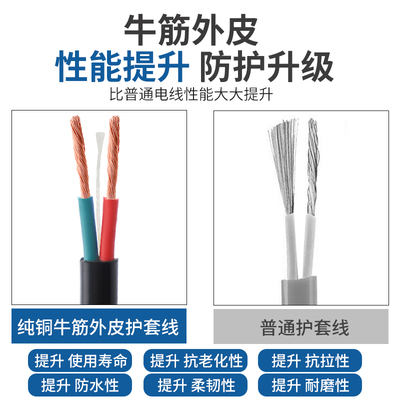 国标纯铜电缆线2芯1.5 2.5平方家用软电线插头带线户外防水牛筋线
