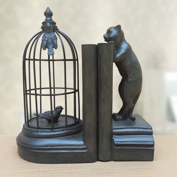 猫与小鸟新款书靠欧式创意摆件家居装饰品书柜书架工艺品书立书挡