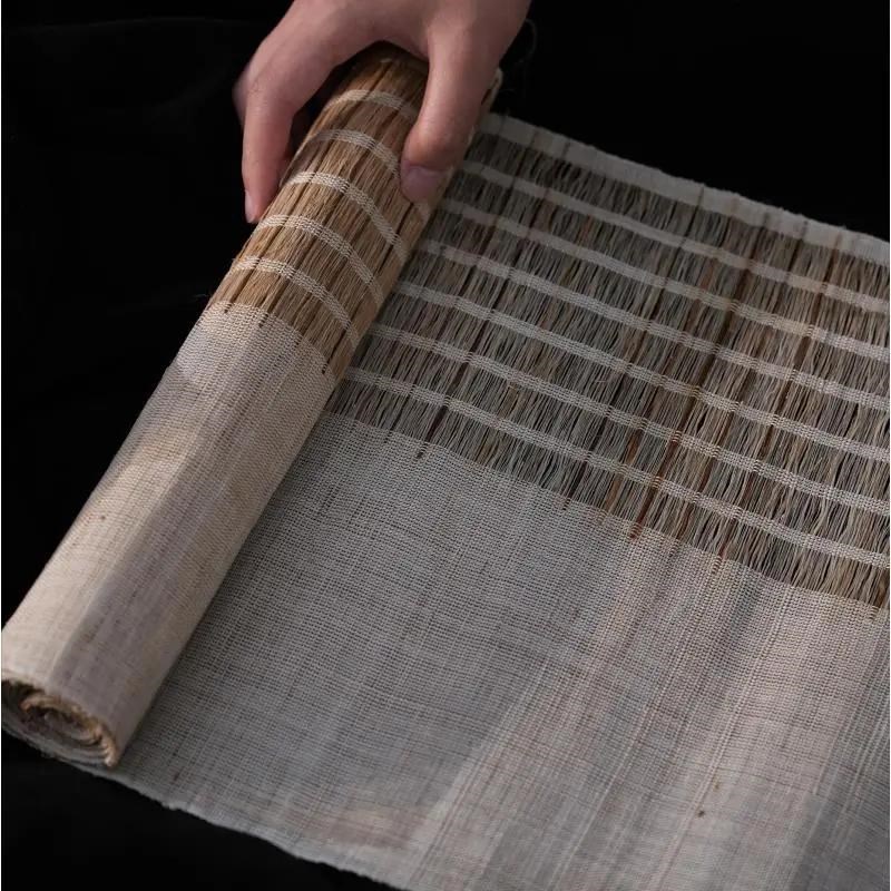 浏阳手工夏布 禅意复古麻布艺茶席F禅意苎麻布茶旗素色手织布料