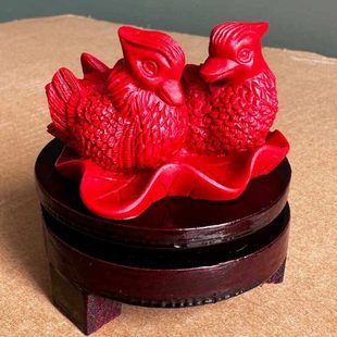 中国红朱砂鸳鸯一对小摆件定结婚美好祝福装饰布置礼物稳夫妻感情