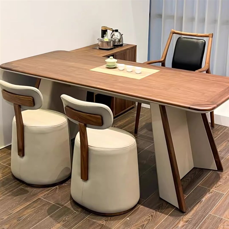 新中式休闲黑胡h桃白蜡木泡茶桌家用酒店民宿办公室茶台茶桌椅组