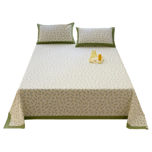 纯棉老粗布榻榻米床盖单件2022新款四季通用单人三件套床旗床尾巾