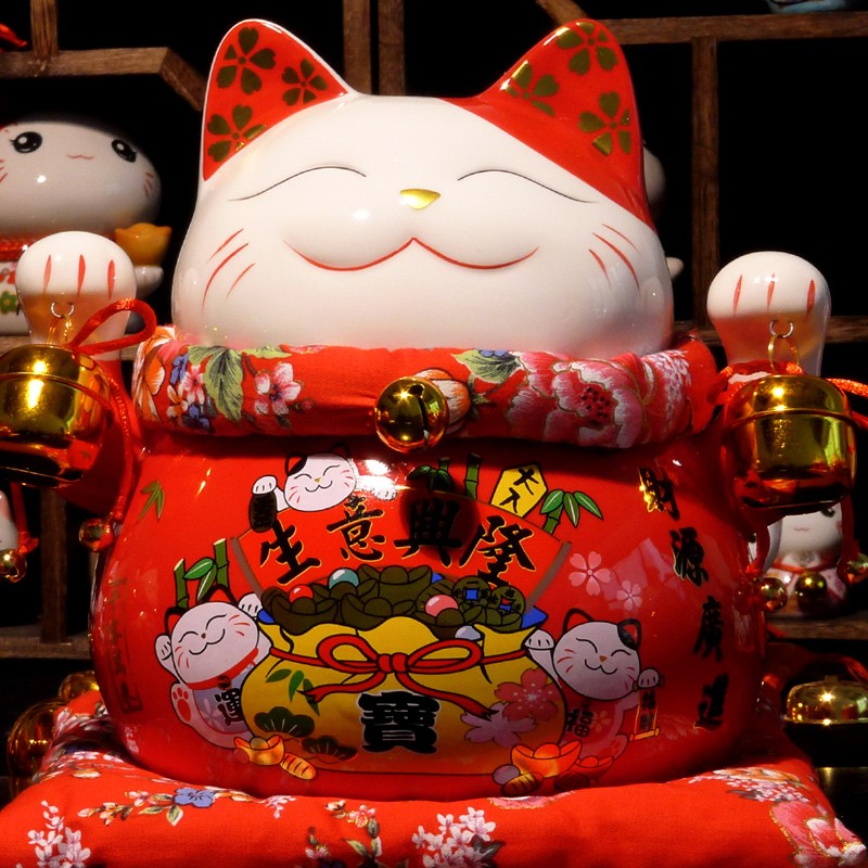 中号大号招财猫摆件 收银台商铺开业礼物居家摆设 陶瓷存钱储蓄罐
