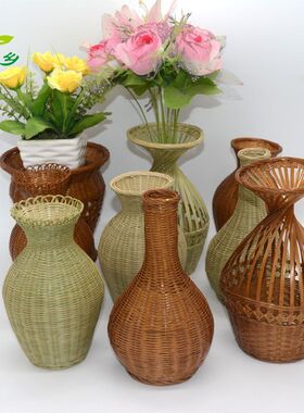 竹编插花小花瓶手工编织中式古风客厅装饰创意艺术禅意插花器皿