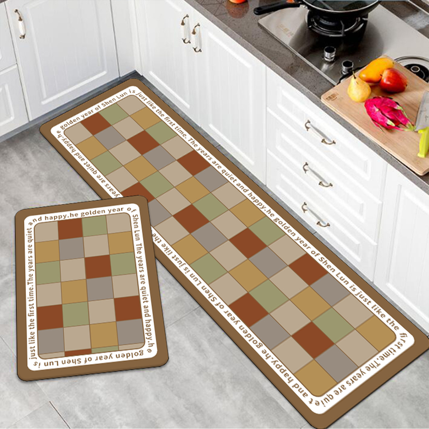 硅藻泥厨房地垫防滑防油吸水垫棋盘格子耐脏脚垫可擦免洗家用地毯