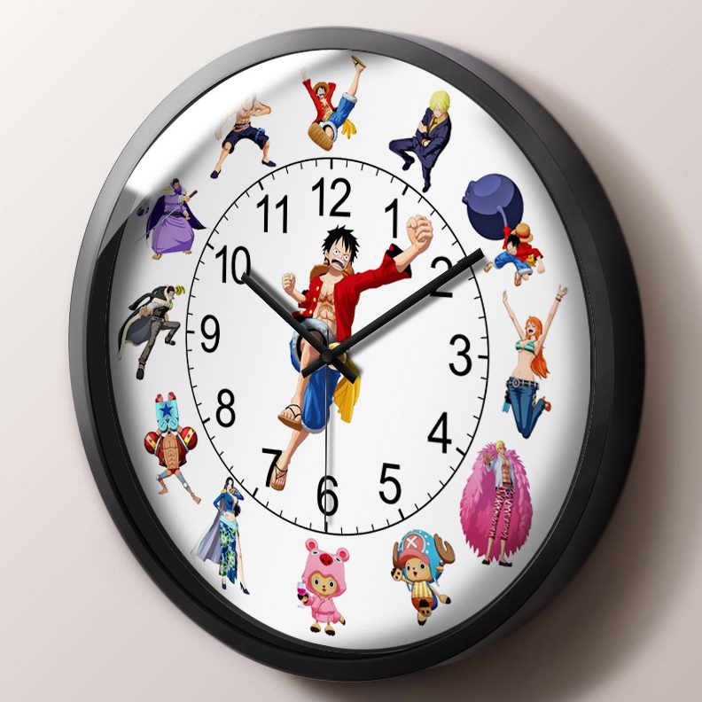 静音卡通钟动画无声海贼王图动漫男孩时钟卧室挂钟客厅男童石英钟