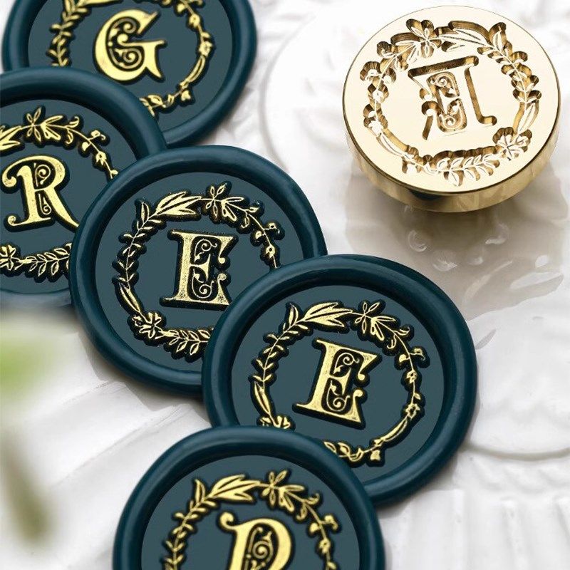 火漆印章材料硬章头铜头花体字母个人印字神器请柬信封封口圆形成
