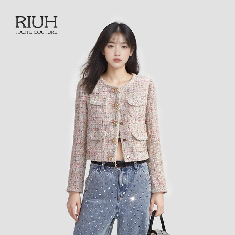 RIUH精致粉白混色重要场合花呢女装小香风外套上衣25秋冬