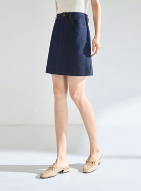 26春季时髦复古靛蓝色廓形显瘦丹宁牛仔套装小个子百搭半裙25753