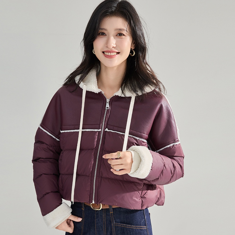 冬新款韩版宽松皮毛一体拼接羽绒服短款白鸭绒上衣外套女22462