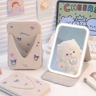 面可折叠桌女子随身镜梳妆台带灯LED化妆镜学生宿舍 便携家用台式