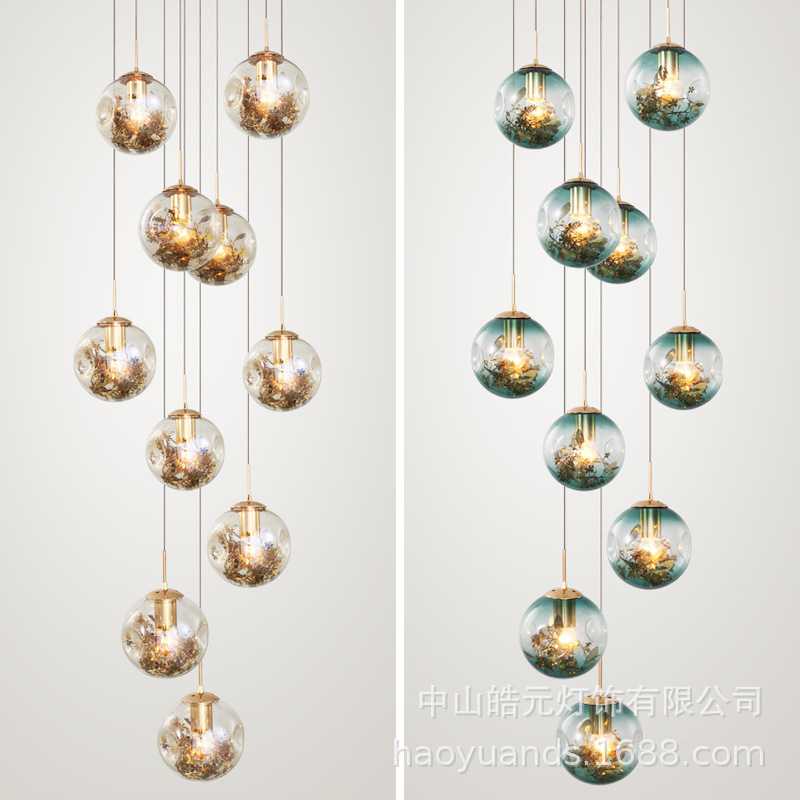 loft公寓楼梯吊灯复式楼梯间转角跃层长吊灯后别墅中空北欧旋转